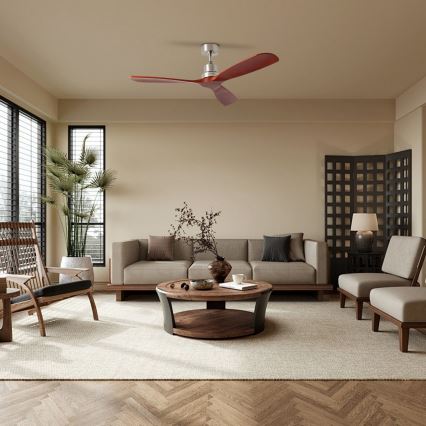 ZEVENTI - Stropní ventilátor LIONI Wi-Fi Tuya matný chrom/dub + dálkové ovládání