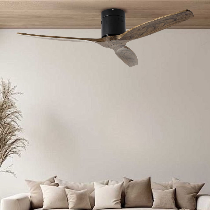 ZEVENTI - Stropní ventilátor SPELLO Wi-Fi Tuya černá/dub + dálkové ovládání