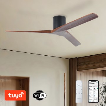 ZEVENTI - Stropní ventilátor VELLON Wi-Fi Tuya černá/ořech + dálkové ovládání