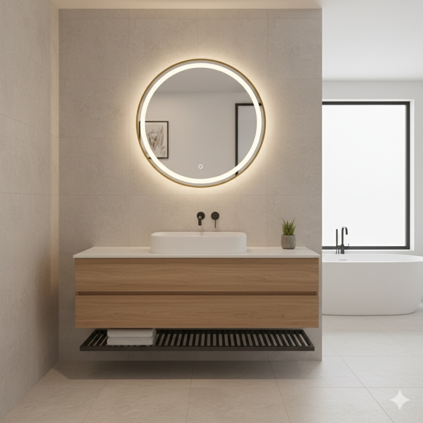 Zuma Line - LED Koupelnové nástěnné zrcadlo s podsvícením LED/36W/230V 3000/4000/6000K pr. 80 cm IP44 zlatá