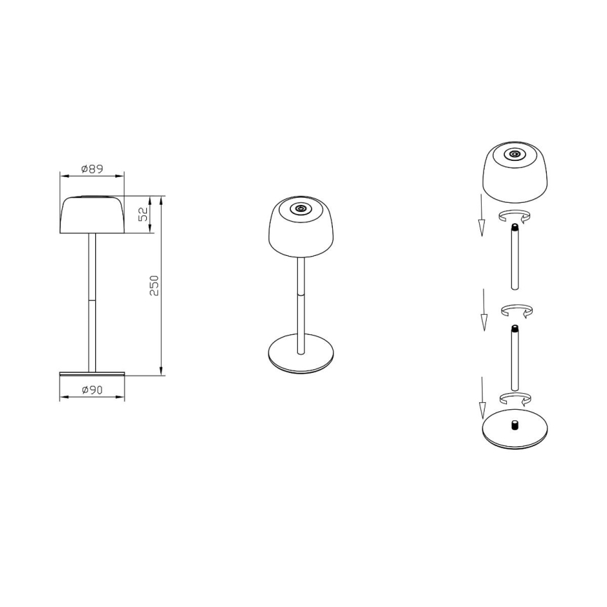 Zuma Line - LED Stmívatelná nabíjecí stolní lampa LED/2W/1200 mAh IP44 černá