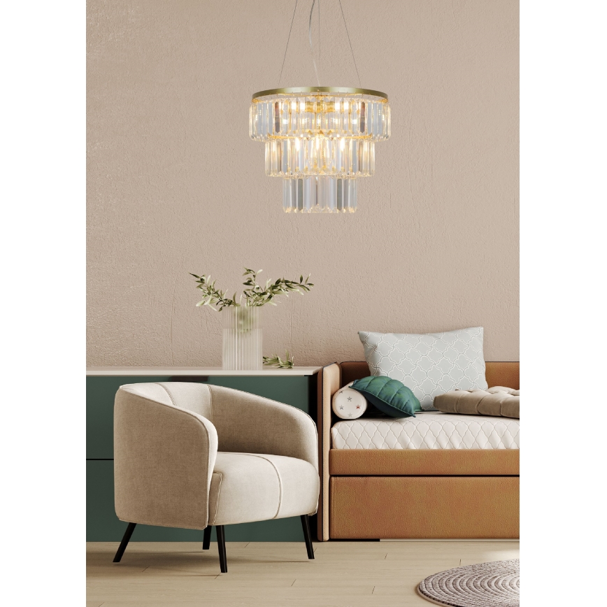 Zuma Line - Křišťálový lustr na lanku 4xE14/40W/230V zlatá
