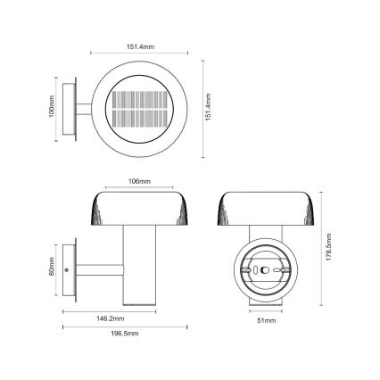 Zuma Line - LED Solární nástěnná lampa LED/2,5W/2000 mAh IP44 černá